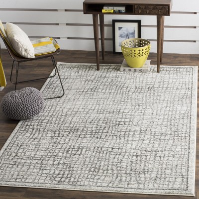 Ivory and Silver Rectangular Synthetic Area Rug, 6' x 9'