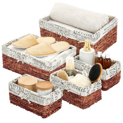 Juvale 5-Pack Rectangle Wicker Storage Baskets for Organizing Shelves, Bathroom and Laundry - 3 Sizes Small Woven Set