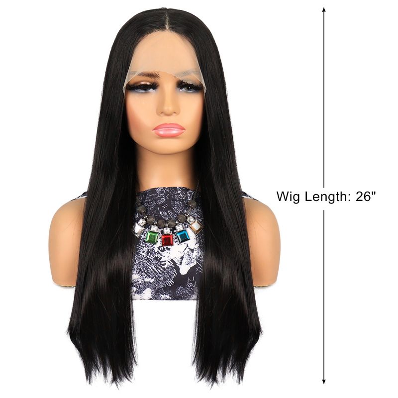 Unique Bargains Lace Front Wigs, Heat Resistant Long Straight Hair for Girl Daily Use Synthetic Fibre (Black, 26"), 2 of 5