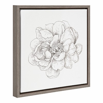 16" x 16" Greywash Framed Pen and Ink Floral Canvas Art
