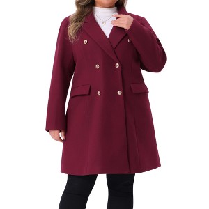 Agnes Orinda Women's Plus Size Double Breasted Notch Lapel Pocket Long Trench Pea Coats - 1 of 4
