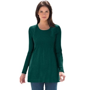 Jessica London Women's Plus Size Ribbed Baby Doll Tunic Sweater - 1 of 4