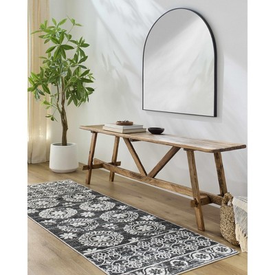 Hauteloom Kahraman Black&White Floral Washable Area Rug