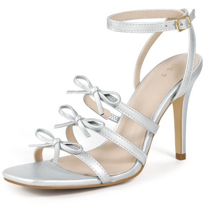 BLISSFUL STEP Women's Square Toe Stiletto Heel Bow Heeled Sandals