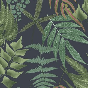 Midsummer Fern Navy Blue and Green Tropical Leaves Paste the Wall Wallpaper - 1 of 4