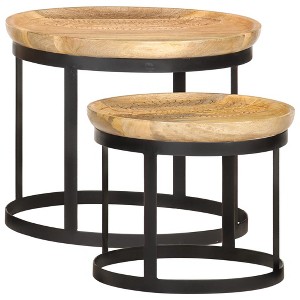 vidaXL Round Side Tables 2 pcs Solid Mango Wood and Steel - 1 of 4
