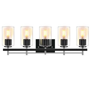 DAKAFUL Modern Bathroom Vanity Light, Vanity Fixture with Black+Gold/Silver Frame&Clear Glass Shade, Wall Light for Mirror, Bedroom, Bathtub Area - 1 of 4