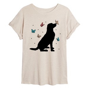 Women's - Instant Message - Dog and Butterflies Oversized Graphic T-Shirt - 1 of 4
