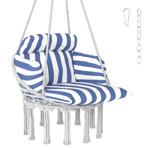 Outsunny Hanging Hammock Chair, Cotton Rope Macrame Swing Chair with Large Cushion, Chain, Steel Frame for Indoor Outdoor Patio Balcony - 1 of 4