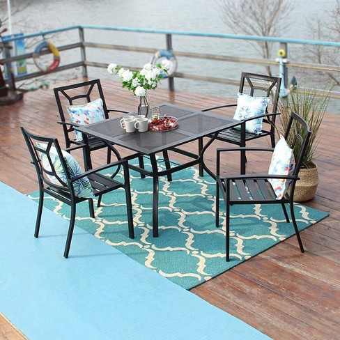 5pc Metal Indoor Outdoor Square Dining Table With Arm Chairs Umbrella Hole Captiva Designs Target