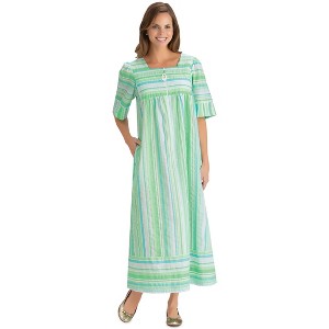 Collections Etc Short-Sleeve Seersucker Striped Robe with Half-Zip Front - 1 of 4