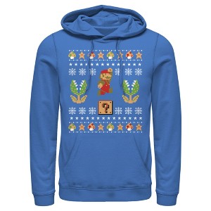 Men's Nintendo Ugly Christmas Mario Question Pull Over Hoodie - 1 of 3