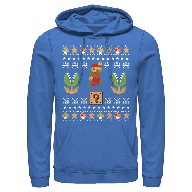 Men's Nintendo Ugly Christmas Mario Question Pull Over Hoodie, 1 of 4