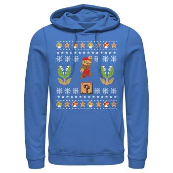 Men's Nintendo Ugly Christmas Mario Question Pull Over Hoodie