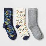 Women's Floral Fall Berries 3pk Crew Socks - A New Day™ Navy 4-10