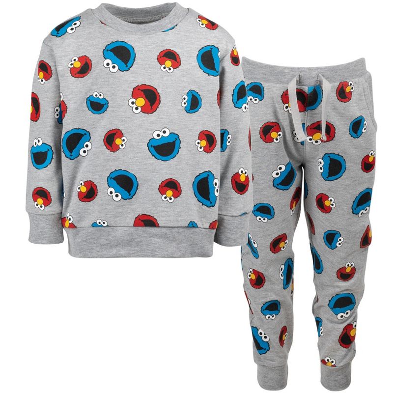 Sesame Street Cookie Monster Elmo French Terry Sweatshirt and Pants Set Infant to Little Kid, 1 of 9