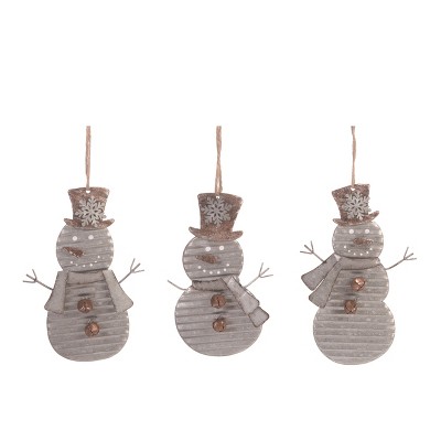Transpac Metal Snowman Ornament Set of 3 Christmas Home Decorations