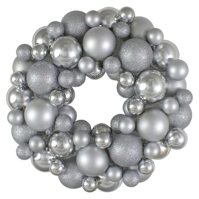 Northlight Silver Splendor 3-Finish Shatterproof Ball Christmas Wreath - 13-Inch, Unlit