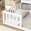 Twin Size Floor Bed Frame, Toddler Bed with Bedside Bookcase, Shelves, Opening Guardrails, Modern Wood Floor Bed for Kids Bedroom, White - 2 of 4