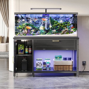 Bestier  Fish Tank Stand Wood Aquarium Stand with Storage Cabinet & Power Outlets LED Light, 660lbs Capacity, Black - 1 of 4