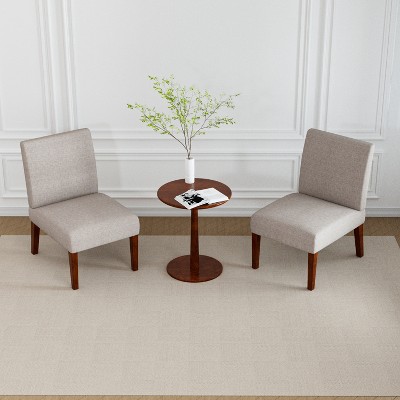 DOMETOUR Fabric Accent Chair Set of 2 with Round Wood Table, Decorative Slipper Chair Vanity Chair for Bedroom Home Office, Corner Side Chair