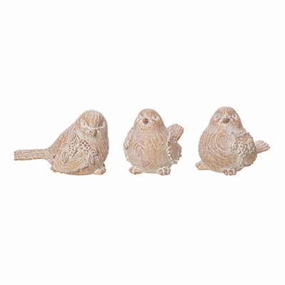 Transpac Resin 25 in Brown Christmas Washed Rustic Bird Figurine Set of 3 Decorative Objects for Indoor Use Holiday Decoration Gift Giving and Hostess