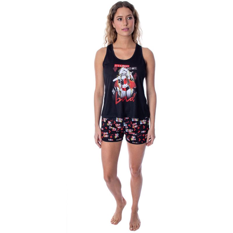 DC Comics Women's Harley Quinn Good To Bad Tank And Shorts Pajama Set Black, 2 of 6