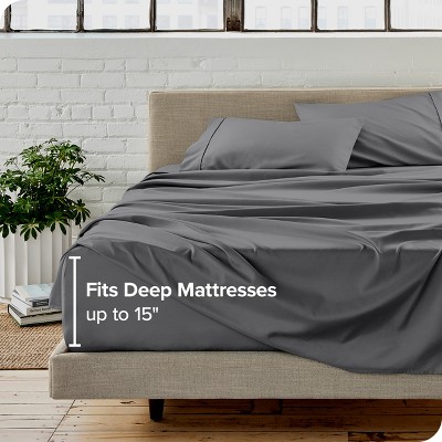 Queen Gray Hydro-Brushed Microfiber Sheet Set with Dual Pockets