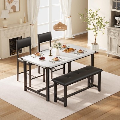 Dining Table Set for 4, Kitchen Table and 2 Upholstered Chairs with Bench, Rectangular Dining Room Set