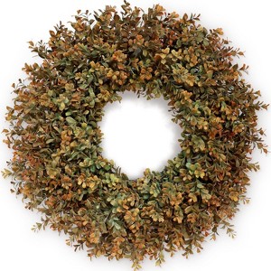 Attop 26'' Large Fall Wreath for Front Door, Porch, Window- Artificial Boxwood Leaves Outdoor Autumn Wreath - 1 of 4