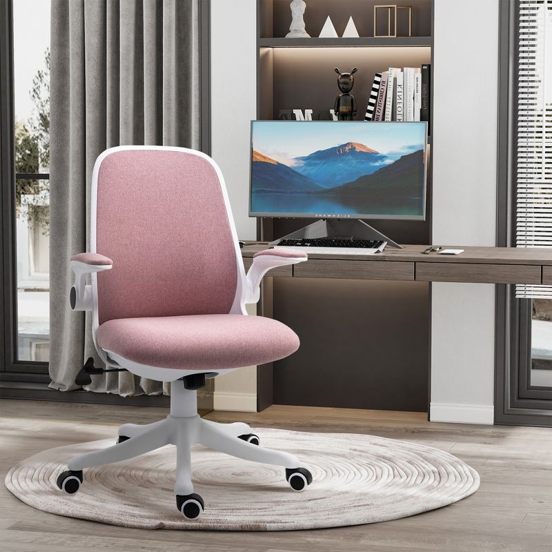 Vinsetto Linen-Touch Fabric Office Desk Chair Swivel Task Chair with Adjustable Lumbar Support, Height and Flip-up Padded Arms, 3 of 8