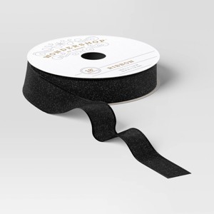 18’ Christmas Premium Ribbon Black with Silver Sparkle - Wondershop™ - 1 of 3