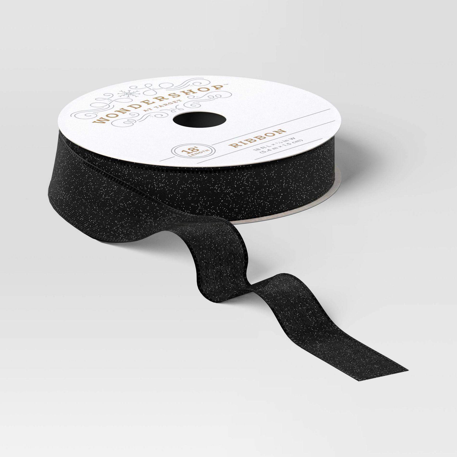 18’ Christmas Premium Ribbon Black with Silver Sparkle - Wondershop™