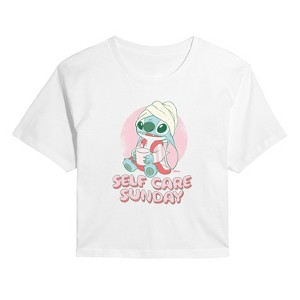 Women's - Lilo and Stitch - Stitch Self Care Cropped Graphic T-Shirt - 1 of 4