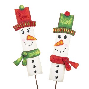 Round Top Collection 37.0 Inch Snowmen Planks Set Christmas Frosty Snow Carrot Decorative Garden Stakes - 1 of 3