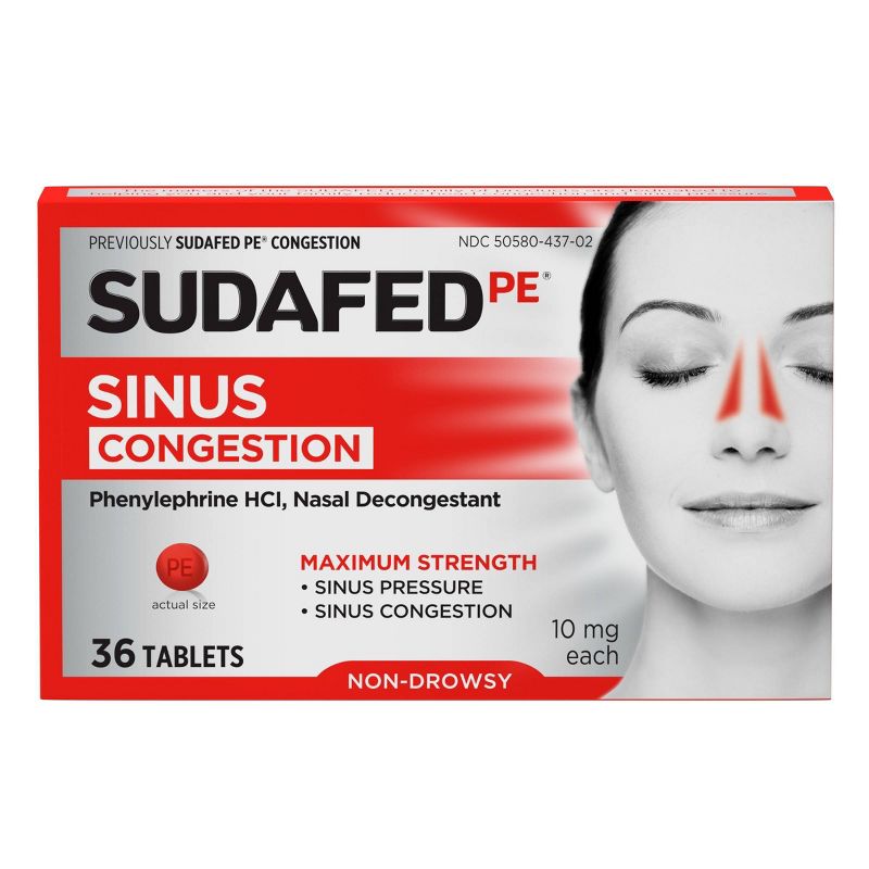 Sudafed PE Maximum Strength Congestion & Sinus Pressure Relief Tablets - 36ct, 1 of 9