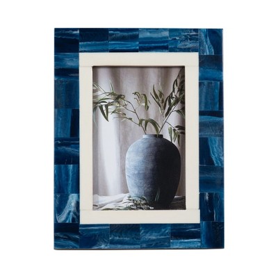 Sagebrook Home 4" x 6" Decorative Photo Frame - Contemporary Resin Wood Navy Blue and White Geometric Design Picture Frame - Home
