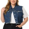 Agnes Orinda Women's Plus Size Jean Raw Hem Button Down Sleeveless Crop Denim Vest - 2 of 4