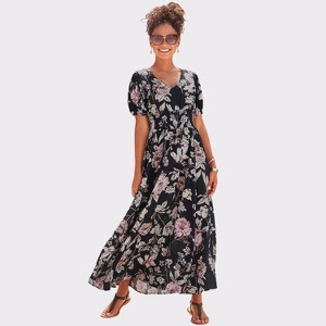 Women's Printed Puff Sleeve Maxi Dress - LASCANA - 1 of 4