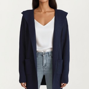 Anna-Kaci Women's Long Sleeve Knit Cardigan with Open Front Design, Relaxed Hood Detail and Soft Textured Fabric - 1 of 4