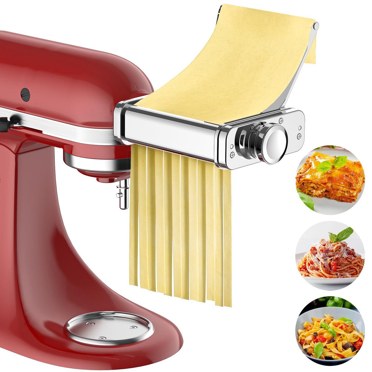 GVODE 3-in-1 Pasta Attachment for KitchenAid Stand Mixer, All-Metal Roller & Cutters, Cleaning Brush