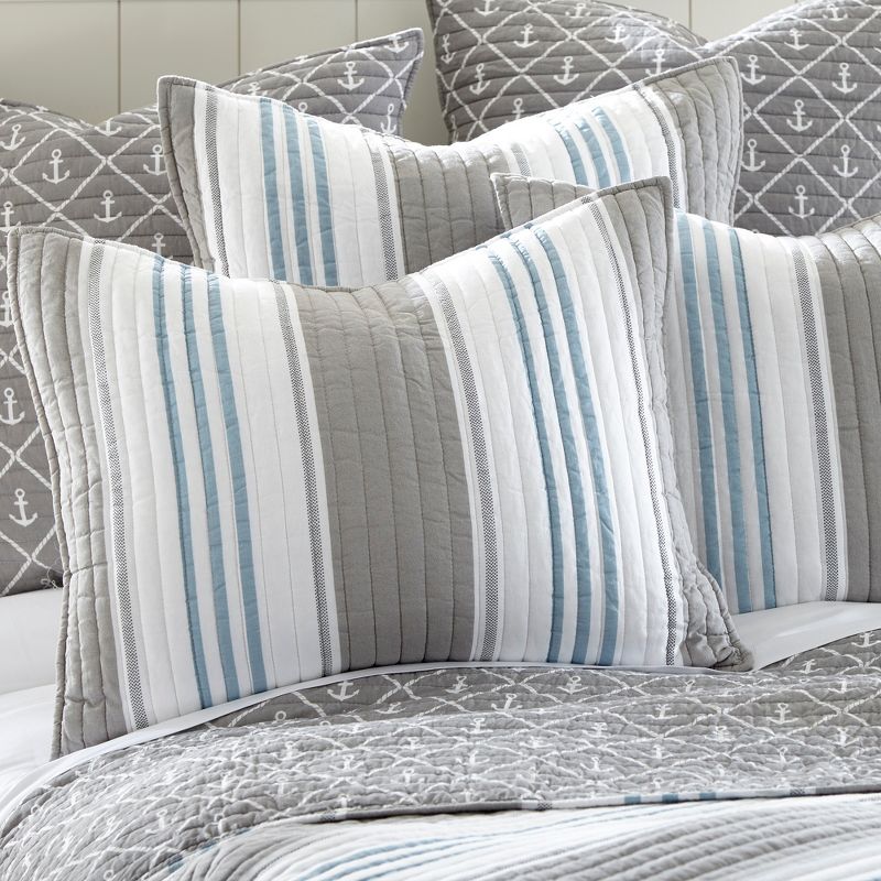 Provincetown Quilt - Striped Coastal - Grey, Blue, White - Levtex Home, 2 of 5