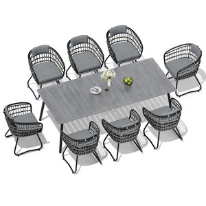 Crestlive Products Outdoor Dining Set Patio Dining Table with Rattan Dining Chairs Wooden-Like Top and Aluminum Frame Umbrella Hole - 1 of 4