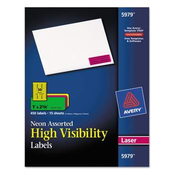 Avery High-Visibility Permanent ID Labels Laser 1 x 2 5/8 Asst. Neon 450/Pack 5979
