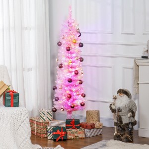 8ft Tall Pencil Prelit Artificial Christmas Tree Holiday D¨¦cor with 668 Branches, 250 Colorful LED Lights, Steel Base, Green - 1 of 4