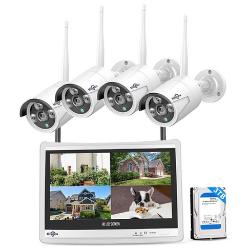 Bereiken belediging Disco Hiseeu Wireless Wifi Indoor Outdoor Home Security System With 4 Night  Vision Cameras, 12 Inch Lcd Monitor, 3 Terabyte Storage Hard Drive : Target