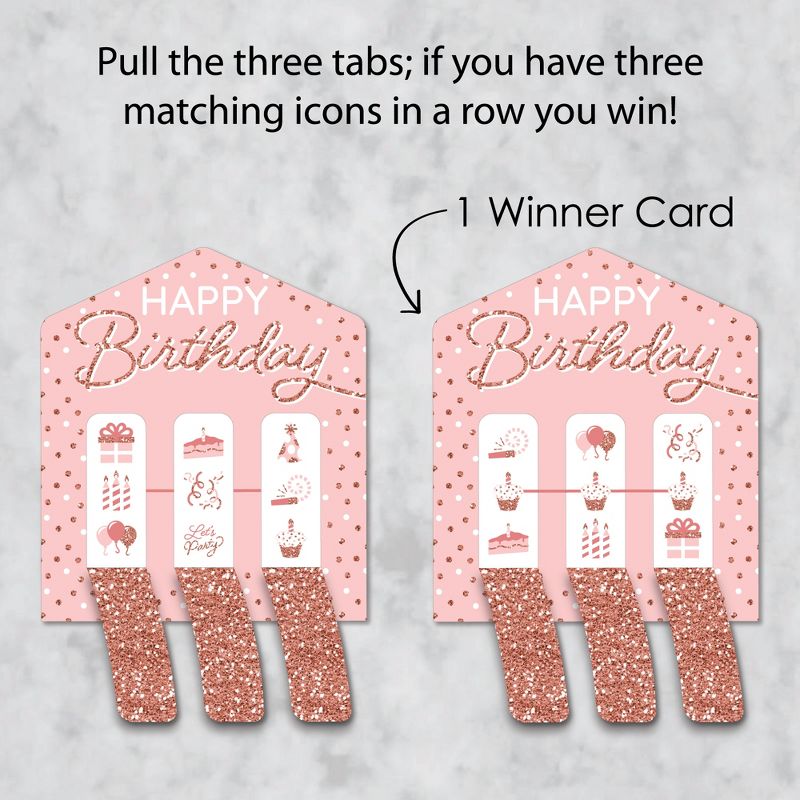 Big Dot of Happiness Pink Rose Gold Birthday - Happy Birthday Party Game Pickle Cards - Pull Tabs 3-in-a-Row - Set of 12, 3 of 7