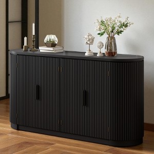 63" Vertical Striped Door Storage Cabinet with Metal Handles, Adjustable Shelves, Modern Sideboard Buffet for Entryway, Dining, Living Room - 1 of 4