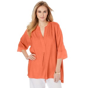 Jessica London Women's Plus Size Hi-Low Linen Tunic - 1 of 4