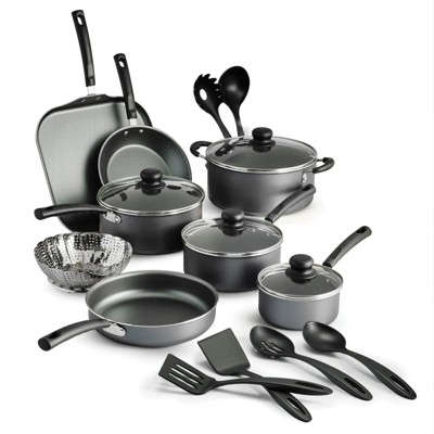 LunaLulink Gray 18 Piece Non-stick Cookware Set, Steel
